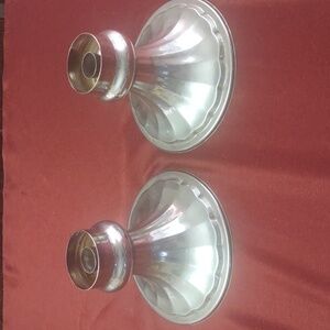 Godinger Silver Art Co Pair Of Wide Base MCM Candleholders